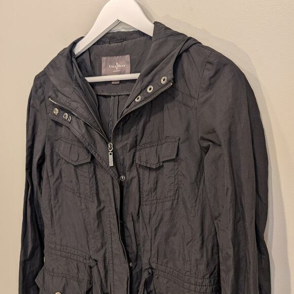 Cole Haan Womens Jacket Nylon Anorak Black Rain Zip Hood - Size S - Picture 4 of 9
